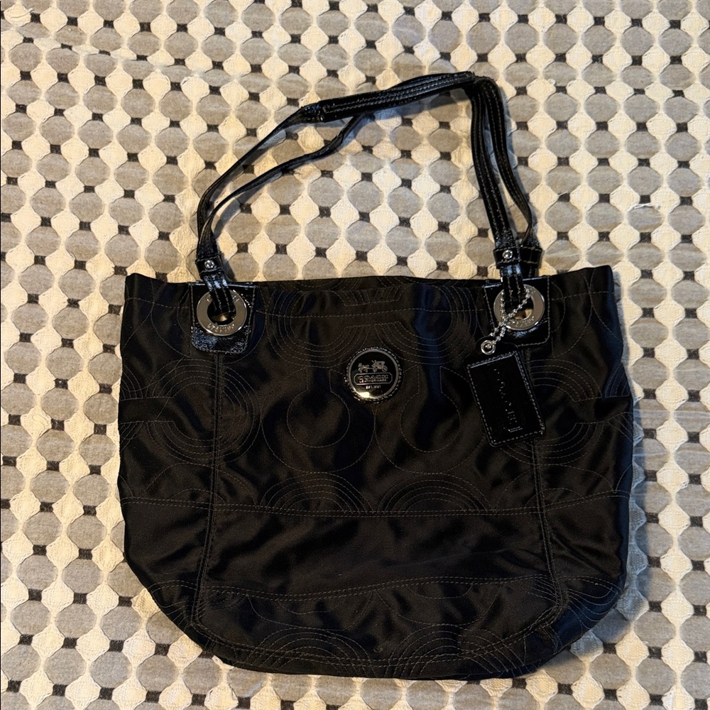 Coach Black Nylon Circle-Pattern Tote
